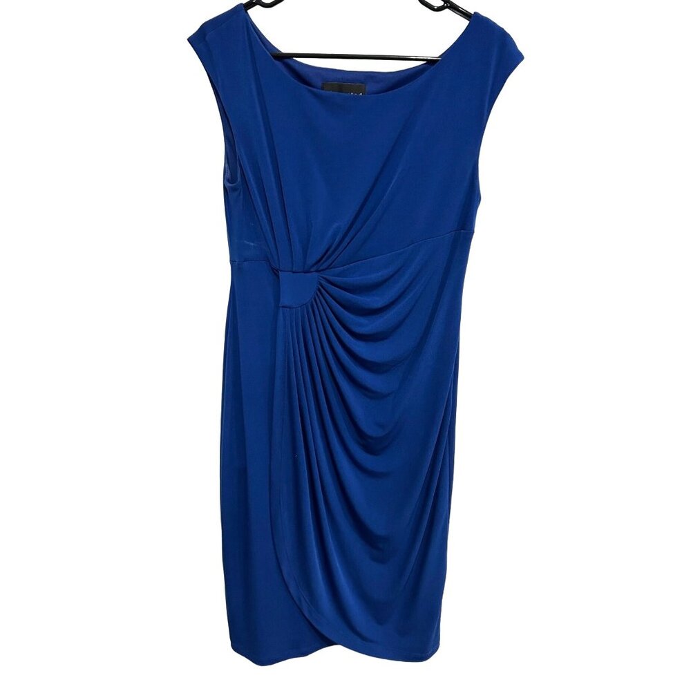 Connected Apparel Womens Blue Draped Ruched Waist Dress Size 14